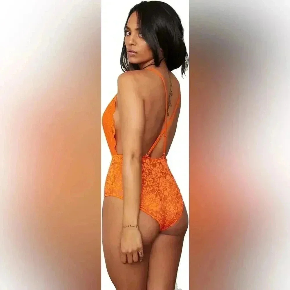 We Are HAH Comin in HAHt Lace Bodysuit Lingerie XS Burnt Orange NWT